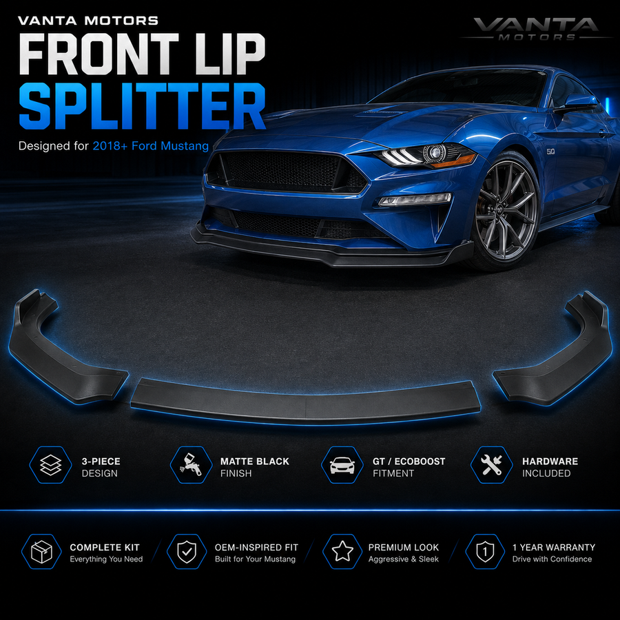 Matte Black Front Lip Splitter for 2018–2023 Mustang