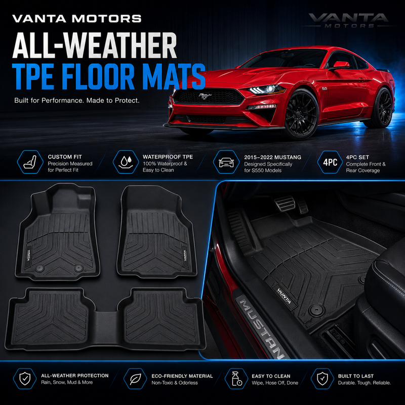 All-Weather TPE Floor Mats for 2015–2022 Ford Mustang | Full Interior Protection